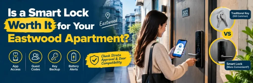 Smart lock installation and traditional key comparison for an Eastwood apartment